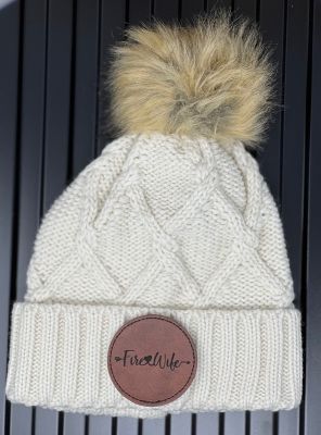 Fire Wife Puff Beanie with Round Leather Patch